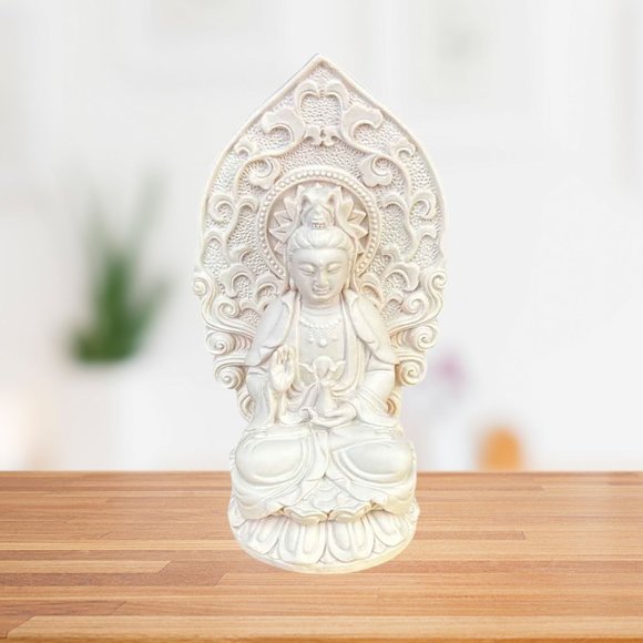 Kwan Yin Statue in Ivory Resin, 5-Inch Buddhist Goddess of Mercy, Peaceful Home - Picture 6 of 9